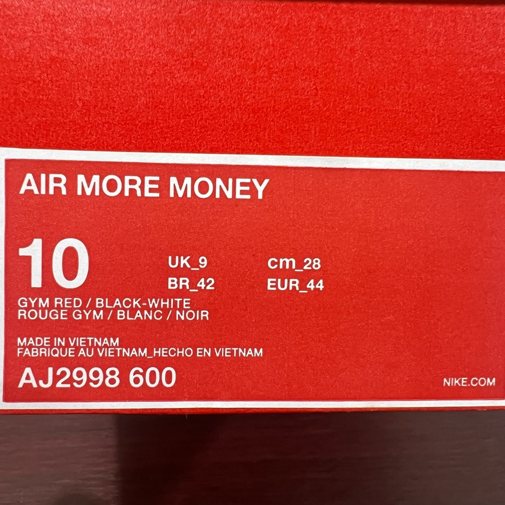 Nike, Air More Money, AJ2998 600, Red, White & Black - Picture 4 of 13